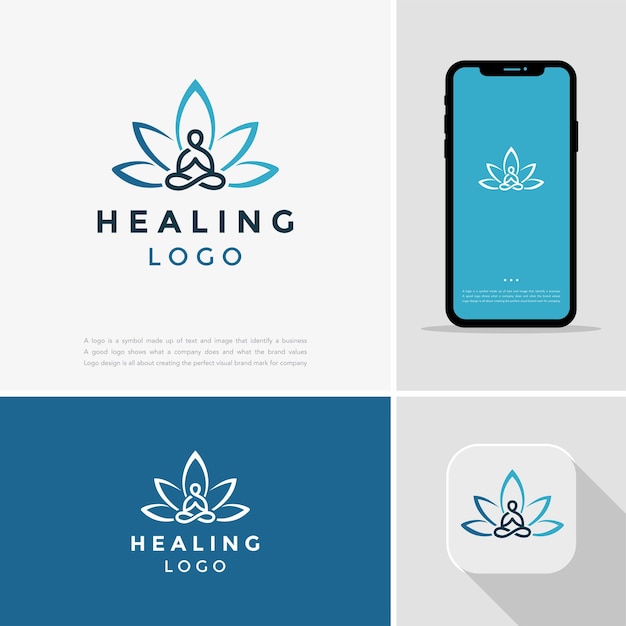 Healing Body Logo illustration of Lotus Flower Protection, perfect logo for Beauty, Spa, fashion, et