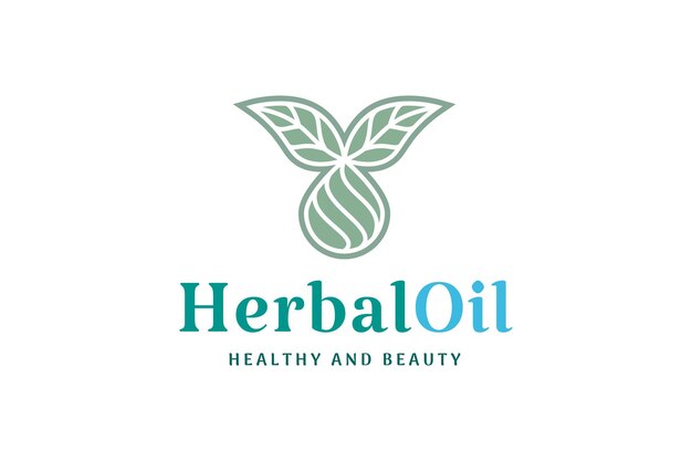 health and beauty logo with leaf shape and oil or liquid drop