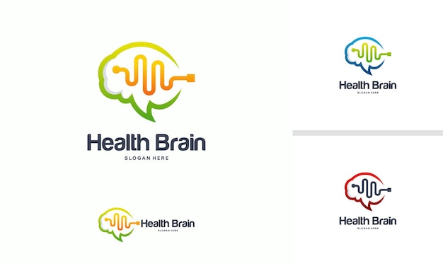 Health brain logo designs concept vector, brain pulse logo, brain vibe logo template vector