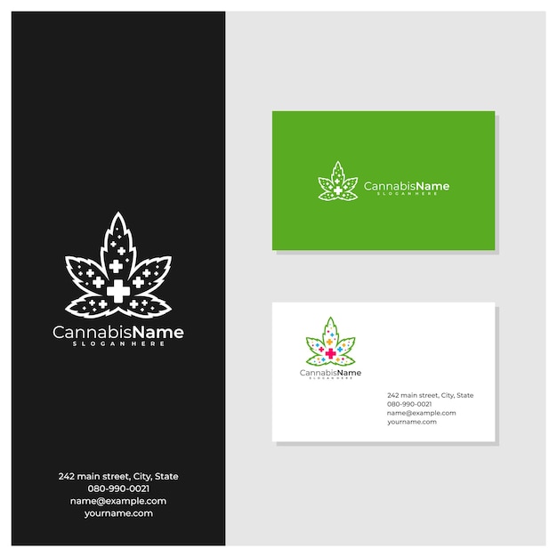 Health Cannabis logo with business card template Creative Cannabis logo design concepts