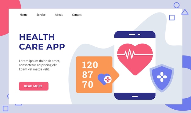 Health care app heart beat on smartphone screen shield guard campaign for web website home homepage landing page
