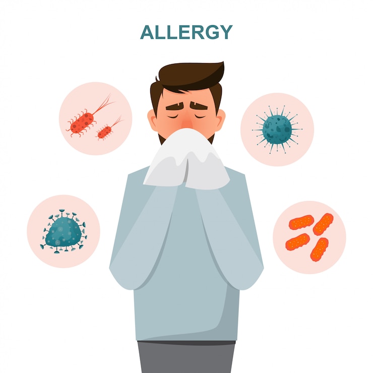 Vector health care concept. man get sick allergy symptoms