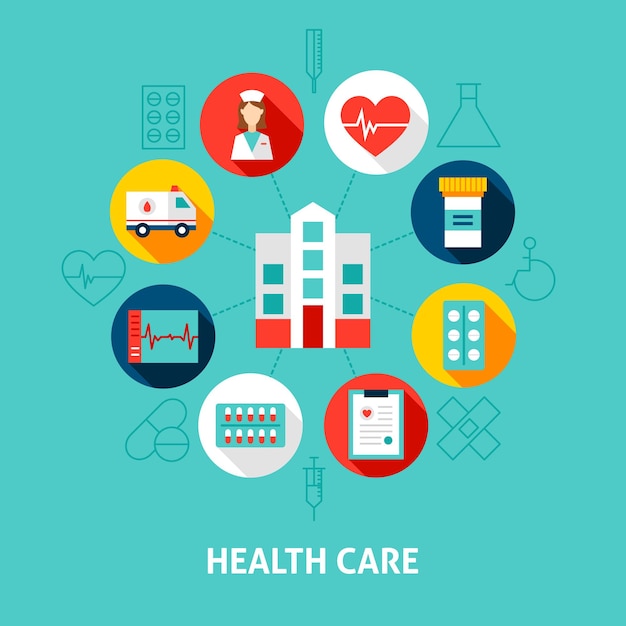 Health Care Concept. Vector Illustration of Medical Infographics Circle with Objects.