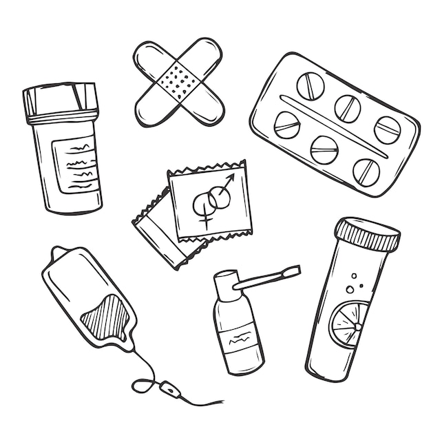 Vector health care doodle icons seamless background vector pharmacy doodles