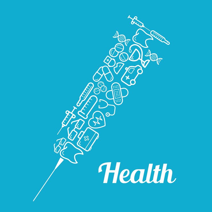 Vector health care icons in syringe shape