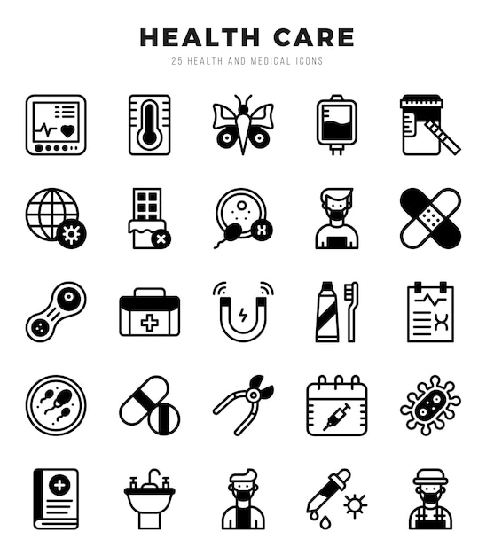 HEALTH CARE Lineal Fill icons collection 25 icon set Vector illustration