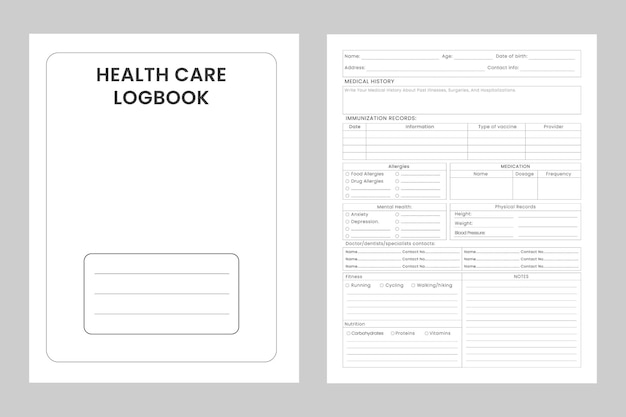 Vector health care logbook or notebook planner