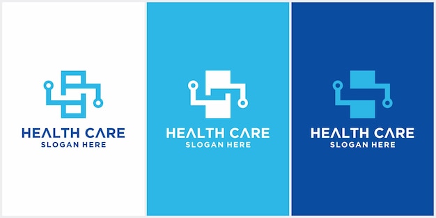 건강 관리 로고 세트 의료 건강 기술 로고 디자인 템플릿의료 크로스 로고 디자인