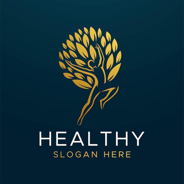 Health care logo with a natural jump and leaf