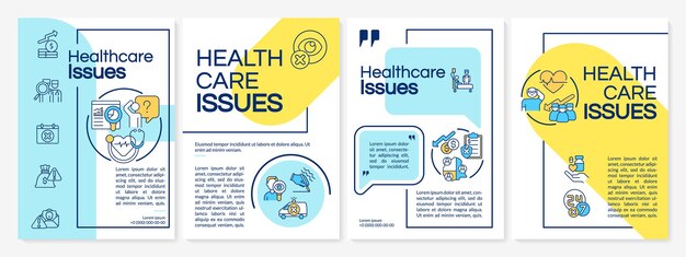 Vector health care management issues blue and yellow brochure template