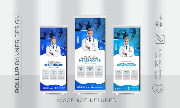 Health care medical rollup banner template or stand banner template