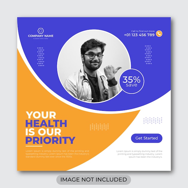 Health care medical service social media post design template