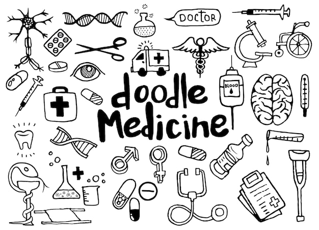 Priorità bassa di doodle di assistenza sanitaria e medicina.