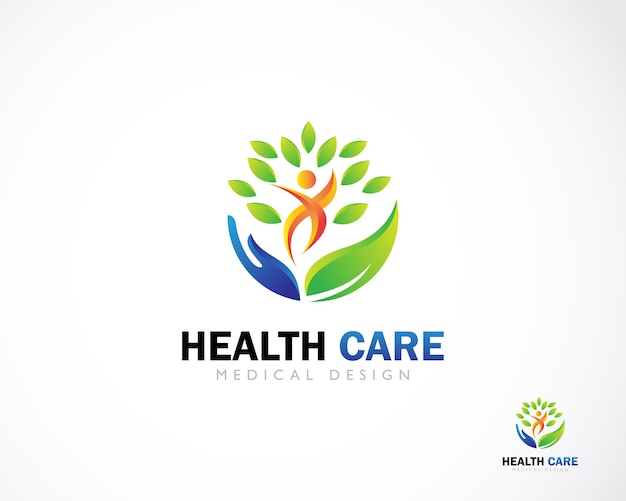 Health care nature logo creative tree color gradient hand care design concept