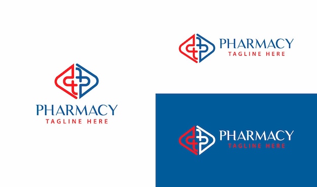 Vector health care pharmacy blue and red color cross logo in vector