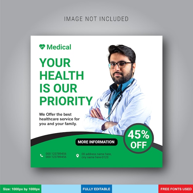 Vector health care social media post design