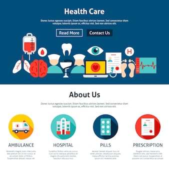 Progettazione di siti web di assistenza sanitaria. illustrazione di vettore. concetto di web piatto medico.