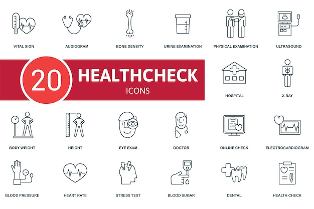 Health check icon set collection contain doctor body weight