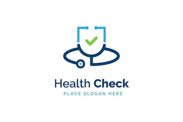 Vector health check logo design template. stethoscope icon with checklist shape. health and medicine symbol