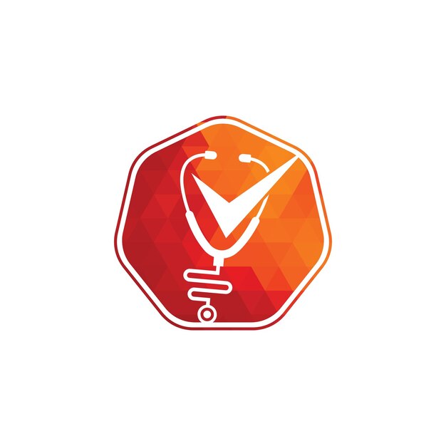 Шаблон дизайна логотипа проверки здоровья Икона стетоскопа с формой контрольного списка