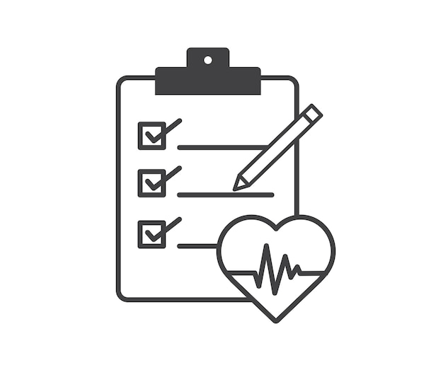 Health check up icon on white background Clipboard of health checklis