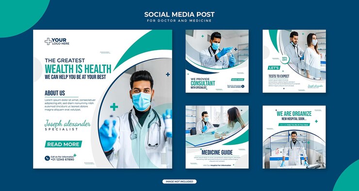 Vector health clinic and medical social media post