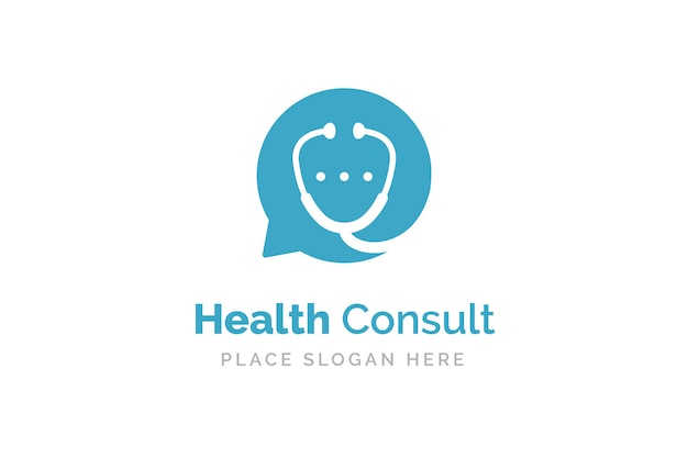 Health consult logo design template. Stethoscope isolated on bubble chat symbol