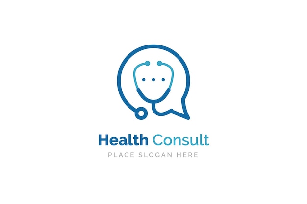 Health consult logo design template. stethoscope isolated on bubble chat symbol