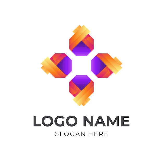 Health cross logo concept with 3d purple and orange color style