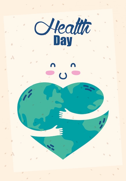 Vettore manifesto di celebrazione di giorno di salute con il pianeta del cuore