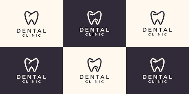 Salute dent logo design template vettoriale stile lineare. logotipo di clinica odontoiatrica.