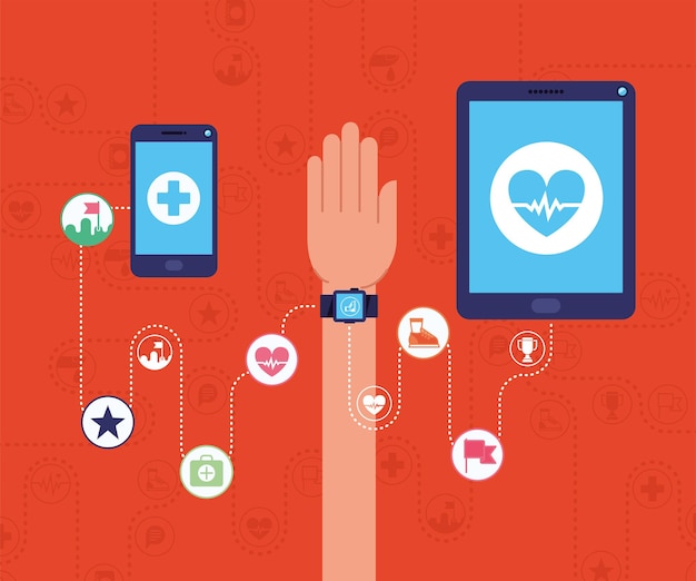 Health devices illustration with apps