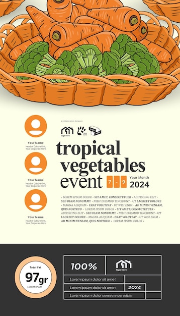 熱帯の野菜をイラストにした健康イベントのポスターアイデア