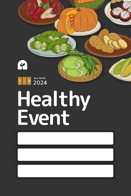 Вектор Идея плаката на мероприятие по здоровью с иллюстрацией тропических овощей