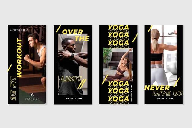 Vector health and fitness instagram stories collection with photo