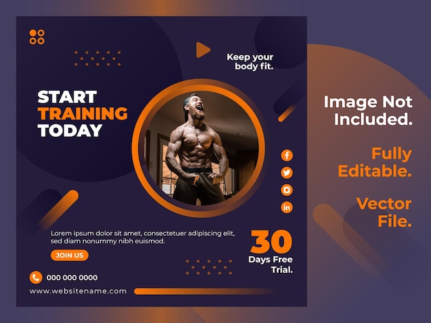 Health and fitness social media post template design