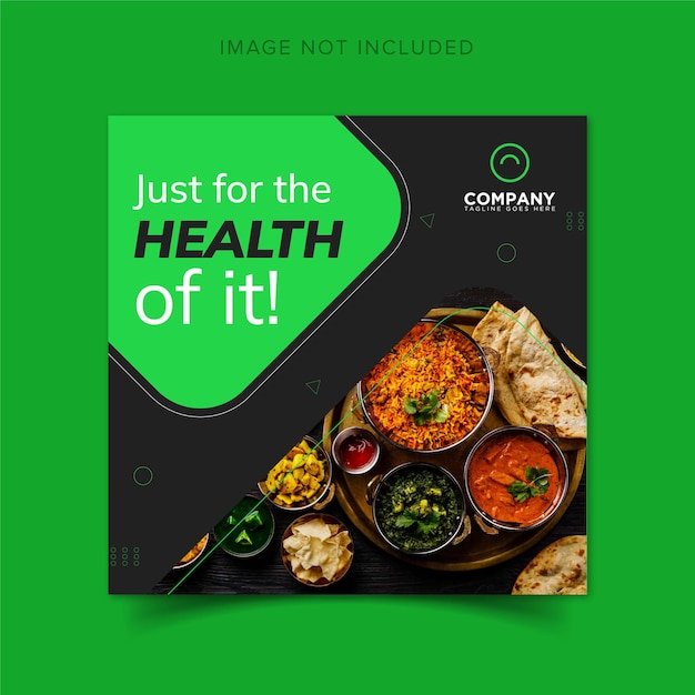 Health food banner bright green on dark background social media banner or instagram post