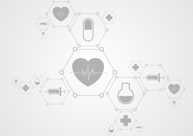 건강 회색 기술 배경 및 의료 아이콘