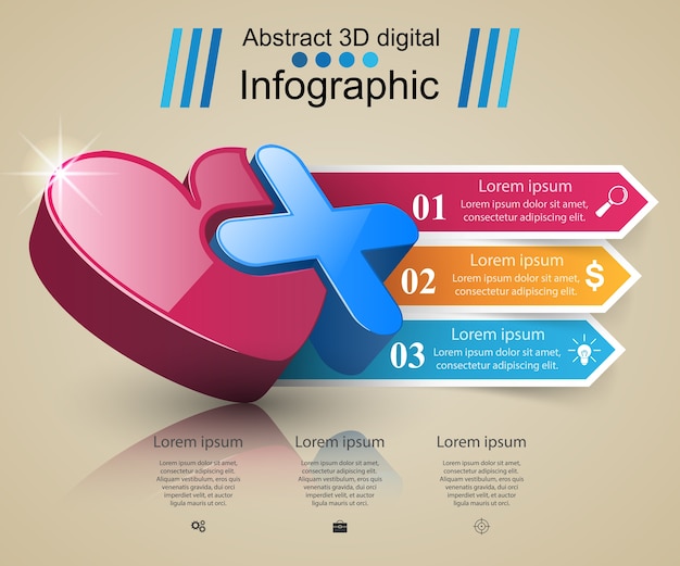 Значок здоровья. 3d медицинская инфографика.