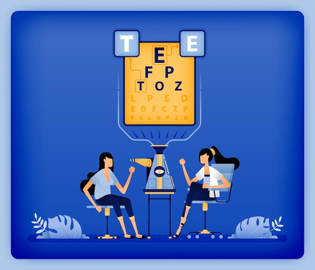 health illustration of patient use optometry to help ophthalmologist to diagnose visual disturbances