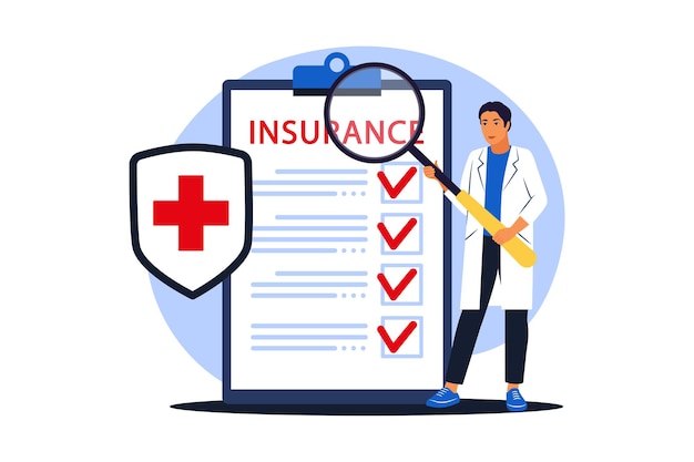 Health insurance concept. Health care, finance and medical service. Vector illustration. Flat