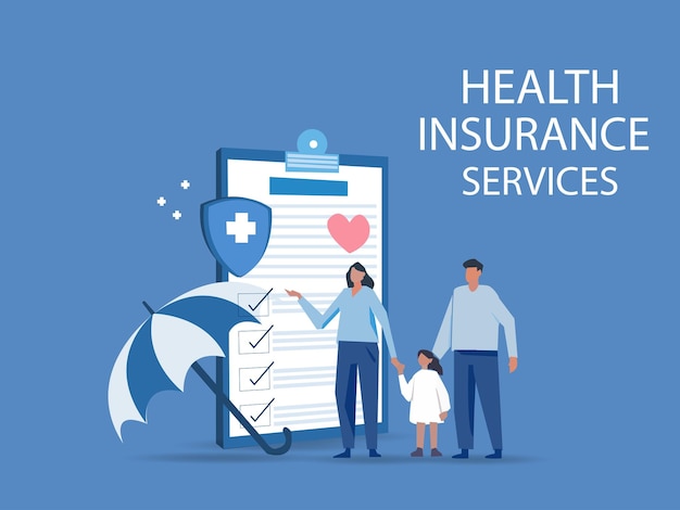 Health insurance contract is under the umbrellahealthcare finance and medical service vector illustration about health insurance