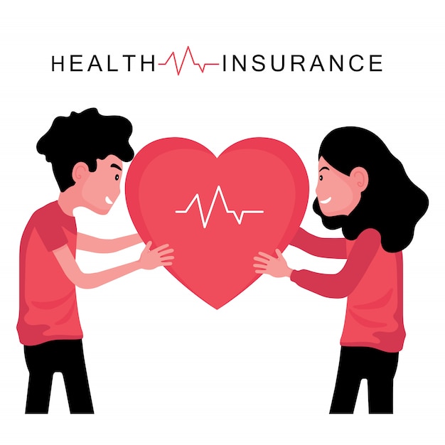 Health insurance feature man and woman holding heart