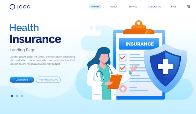 Health insurance landing page website flat illustration vector template