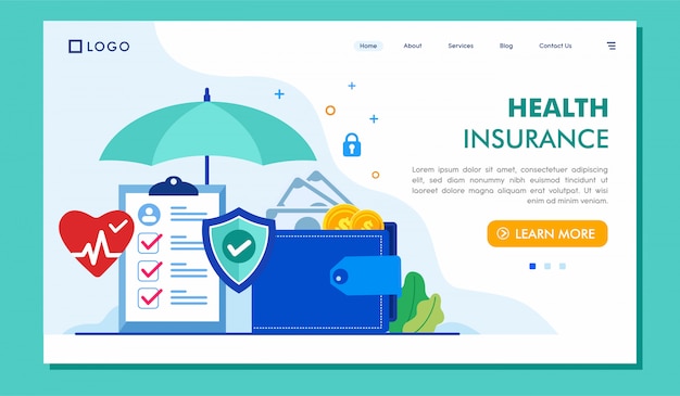 Vector health insurance landing page website illustration