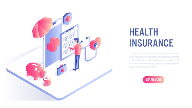 Health insurance online concept. Call to action or web banner template