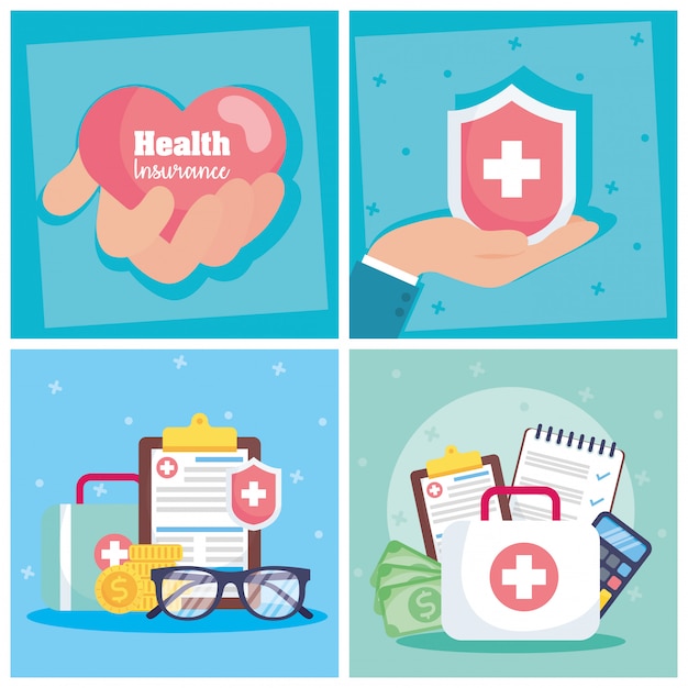 Health insurance service with heart and shield