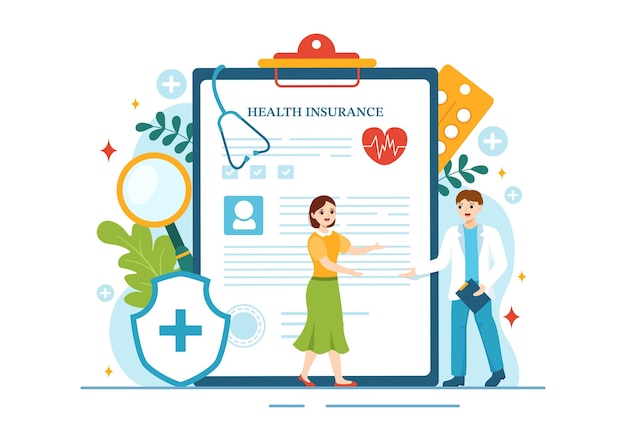 Vector health insurance vector illustration with medical document form for healthcare protection service