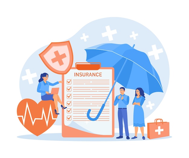 Health and life insurance services people are filling out health insurance paperwork health insurance concept flat vector illustration