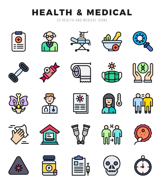 HEALTH MEDICAL icons Pack Lineal Color icons set HEALTH MEDICAL collection set Simple vector icons